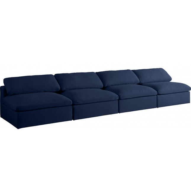 Kace Linen Deluxe Modular Down Filled Cloud-Like Comfort Overstuffed 156" Armless Sofa Navy