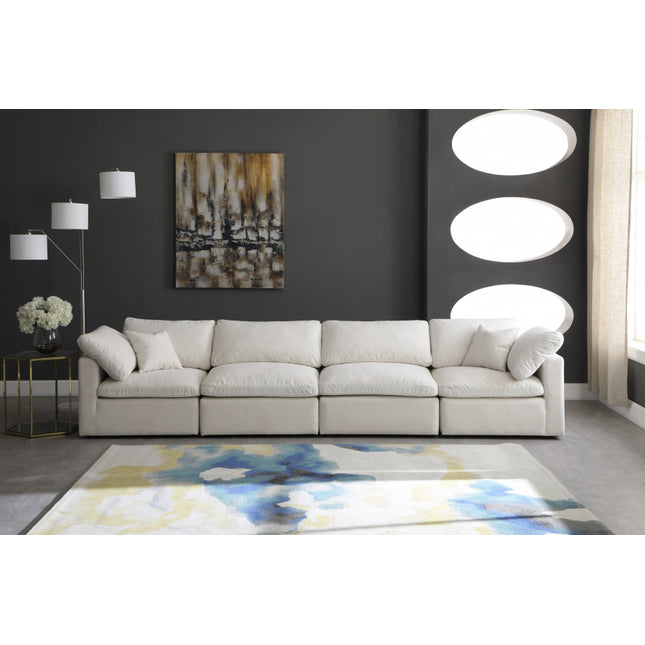 Anacã Velvet Standard Modular Down Filled Cloud-Like Comfort Overstuffed 140" Sofa Cream