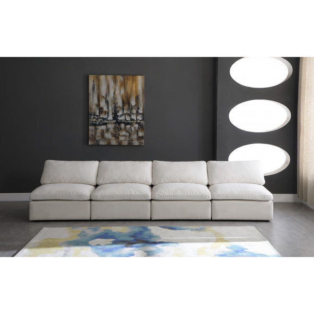 Jian Velvet Standard Modular Down Filled Cloud-Like Comfort Overstuffed 140" Armless Sofa Cream