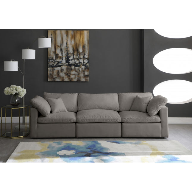 Erie Velvet Standard Modular Down Filled Cloud-Like Comfort Overstuffed 105" Sofa Grey