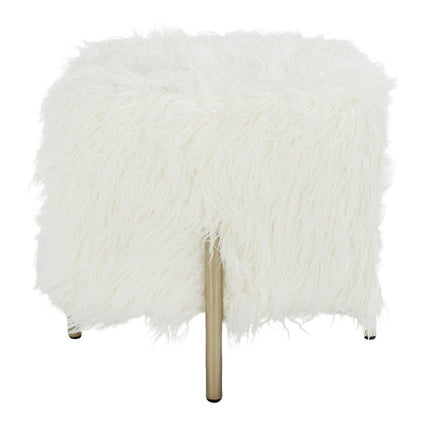 raven-faux-fur-square-ottoman-white-brass