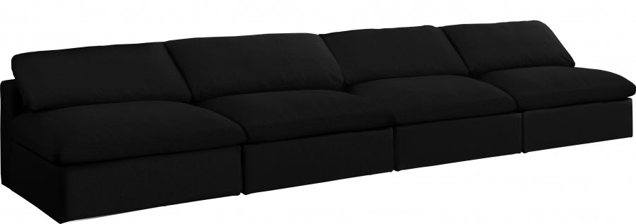Kace Linen Deluxe Modular Down Filled Cloud-Like Comfort Overstuffed 156" Armless Sofa Black