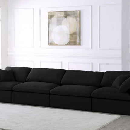 Zenith Linen Deluxe Modular Down Filled Cloud-Like Comfort Overstuffed 158" Sofa Black