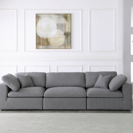 Renn Linen Deluxe Modular Down Filled Cloud-Like Comfort Overstuffed 119" Sofa grey