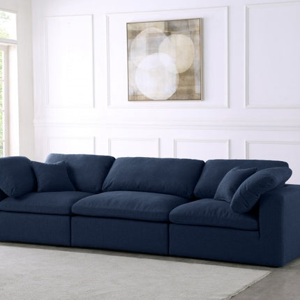 Renn Linen Deluxe Modular Down Filled Cloud-Like Comfort Overstuffed 119" Sofa blue