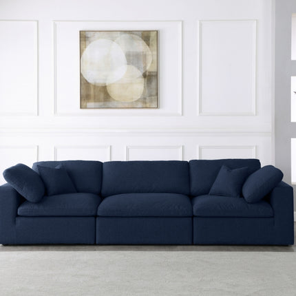 Renn Linen Deluxe Modular Down Filled Cloud-Like Comfort Overstuffed 119" Sofa blue