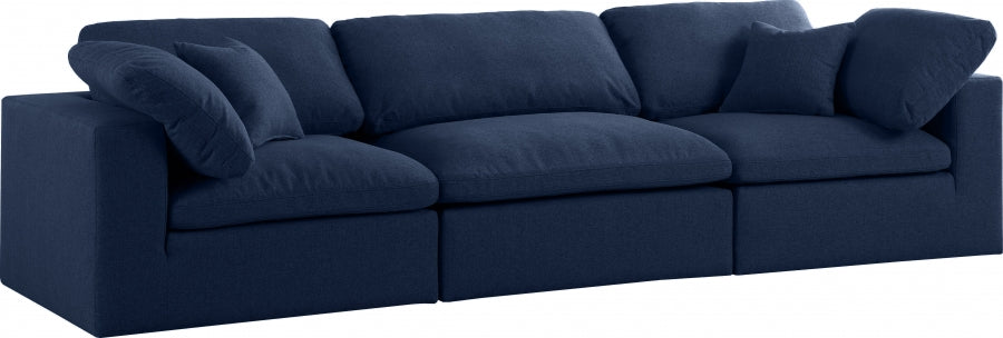 Renn Linen Deluxe Modular Down Filled Cloud-Like Comfort Overstuffed 119" Sofa blue