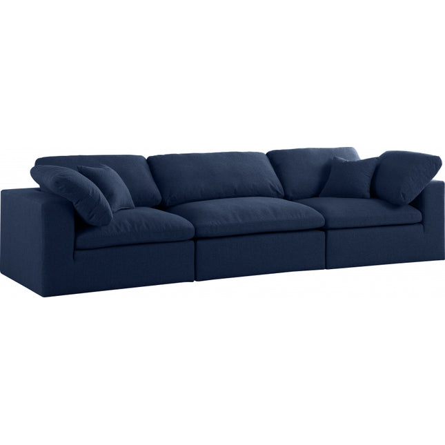 Renn Linen Deluxe Modular Down Filled Cloud-Like Comfort Overstuffed 119" Sofa blue