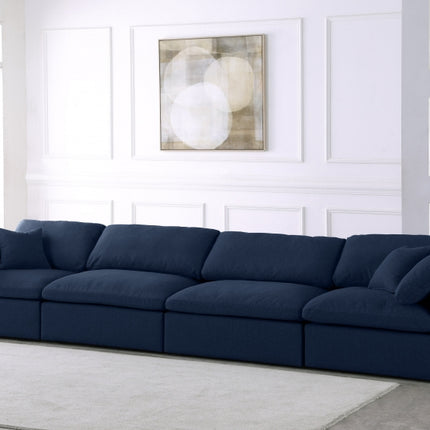 Zenith Linen Deluxe Modular Down Filled Cloud-Like Comfort Overstuffed 158" Sofa Navy