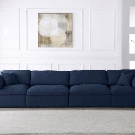 Zenith Linen Deluxe Modular Down Filled Cloud-Like Comfort Overstuffed 158" Sofa Navy