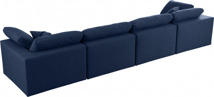 Zenith Linen Deluxe Modular Down Filled Cloud-Like Comfort Overstuffed 158" Sofa Navy