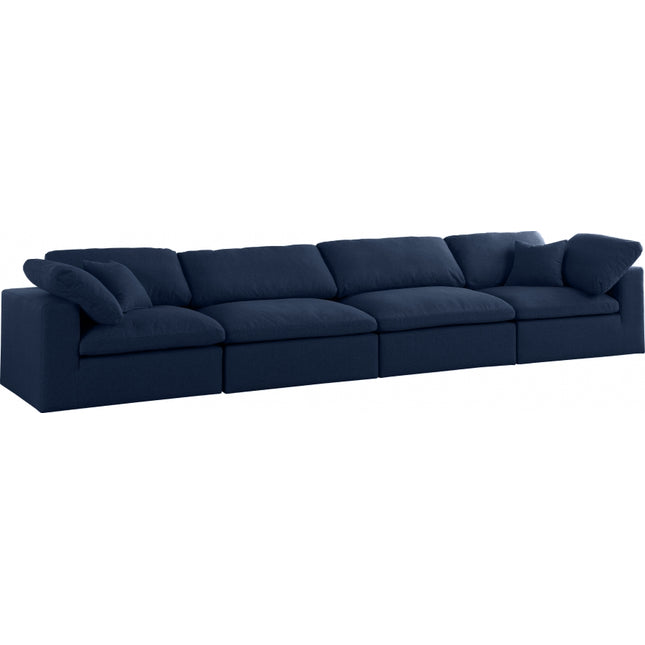 Zenith Linen Deluxe Modular Down Filled Cloud-Like Comfort Overstuffed 158" Sofa Navy