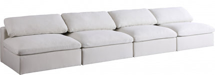 Kace Linen Deluxe Modular Down Filled Cloud-Like Comfort Overstuffed 156" Armless Sofa Creme
