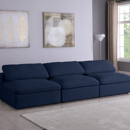 Avignon Linen Deluxe Modular Down Filled Cloud-Like Comfort Overstuffed 117" Armless Sofa blue