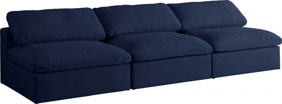Avignon Linen Deluxe Modular Down Filled Cloud-Like Comfort Overstuffed 117" Armless Sofa blue