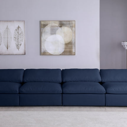 Kace Linen Deluxe Modular Down Filled Cloud-Like Comfort Overstuffed 156" Armless Sofa Navy
