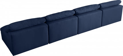 Kace Linen Deluxe Modular Down Filled Cloud-Like Comfort Overstuffed 156" Armless Sofa Navy