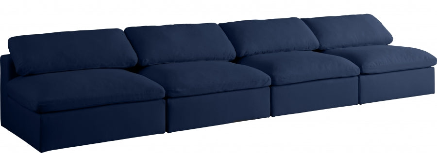 Kace Linen Deluxe Modular Down Filled Cloud-Like Comfort Overstuffed 156" Armless Sofa Navy