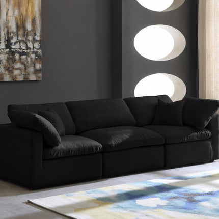 Erie Velvet Standard Modular Down Filled Cloud-Like Comfort Overstuffed 105" Sofa black