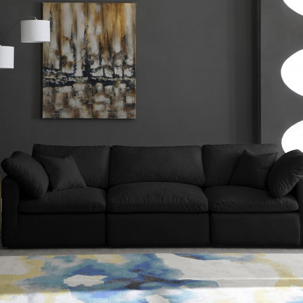 Erie Velvet Standard Modular Down Filled Cloud-Like Comfort Overstuffed 105" Sofa black