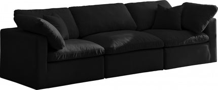 Erie Velvet Standard Modular Down Filled Cloud-Like Comfort Overstuffed 105" Sofa black