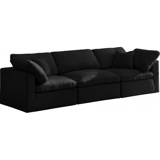 Erie Velvet Standard Modular Down Filled Cloud-Like Comfort Overstuffed 105" Sofa black