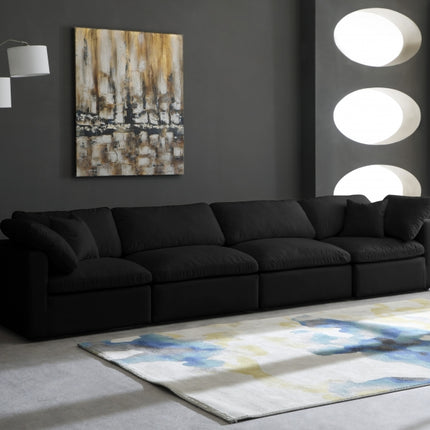 Anacã Velvet Standard Modular Down Filled Cloud-Like Comfort Overstuffed 140" Sofa Black