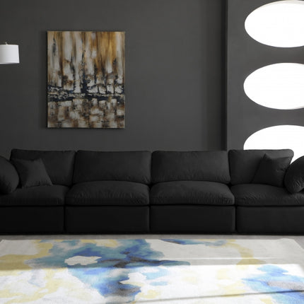 Anacã Velvet Standard Modular Down Filled Cloud-Like Comfort Overstuffed 140" Sofa Black