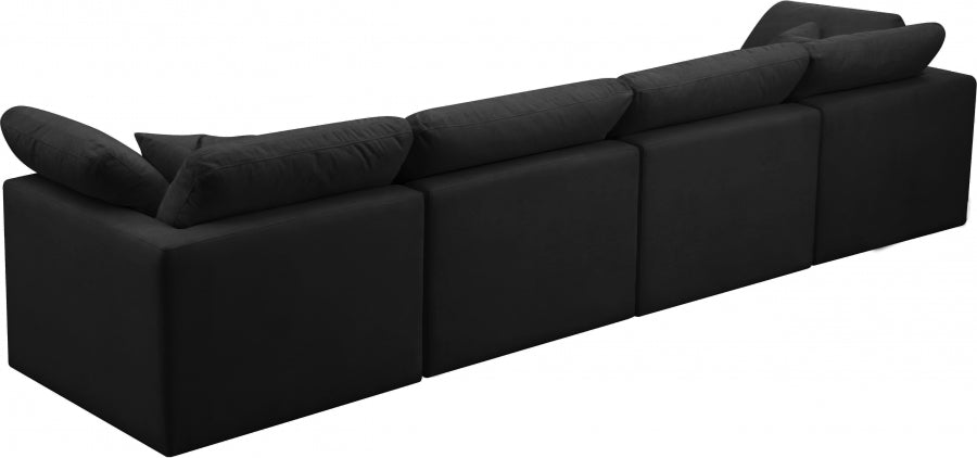 Anacã Velvet Standard Modular Down Filled Cloud-Like Comfort Overstuffed 140" Sofa Black
