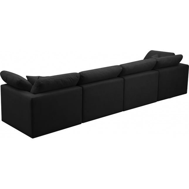 Anacã Velvet Standard Modular Down Filled Cloud-Like Comfort Overstuffed 140" Sofa Black
