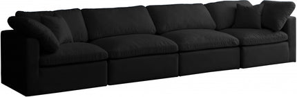 Anacã Velvet Standard Modular Down Filled Cloud-Like Comfort Overstuffed 140" Sofa Black