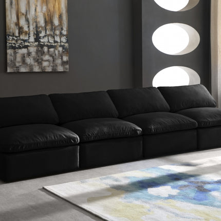 Jian Velvet Standard Modular Down Filled Cloud-Like Comfort Overstuffed 140" Armless Sofa black