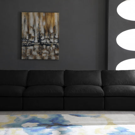 Jian Velvet Standard Modular Down Filled Cloud-Like Comfort Overstuffed 140" Armless Sofa black