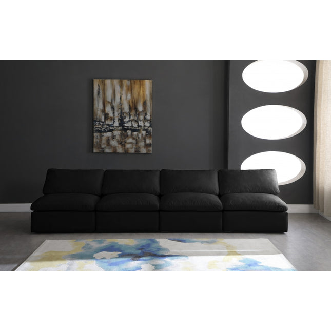 Jian Velvet Standard Modular Down Filled Cloud-Like Comfort Overstuffed 140" Armless Sofa black