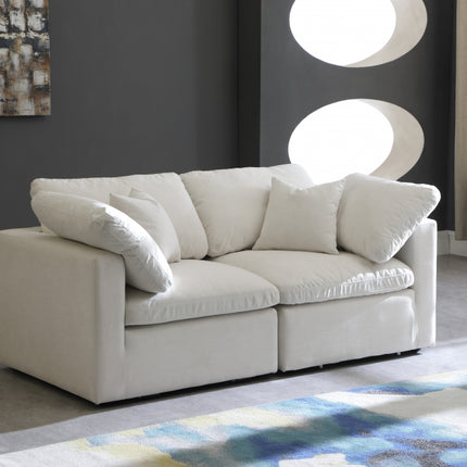 Kamren Velvet Standard Modular Down Filled Cloud-Like Comfort Overstuffed 70" Sofa Cream