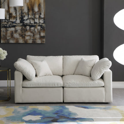 Kamren Velvet Standard Modular Down Filled Cloud-Like Comfort Overstuffed 70" Sofa Cream