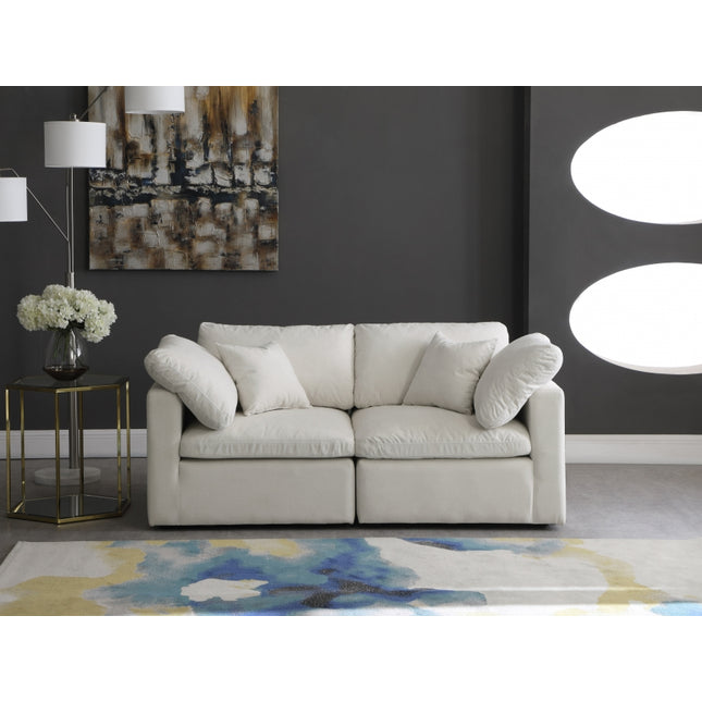 Kamren Velvet Standard Modular Down Filled Cloud-Like Comfort Overstuffed 70" Sofa Cream