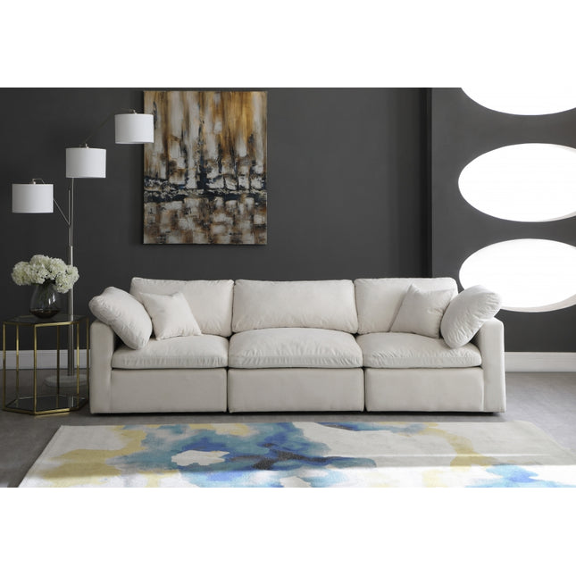Erie Velvet Standard Modular Down Filled Cloud-Like Comfort Overstuffed 105" Sofa Cream