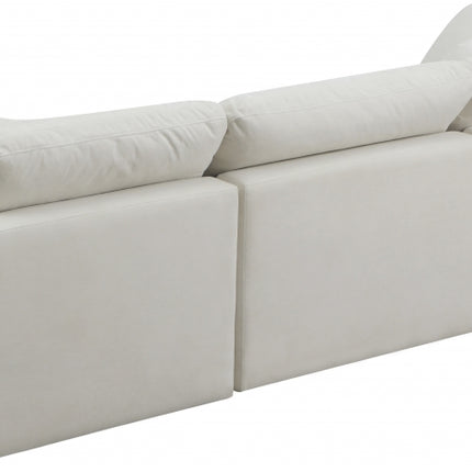 Erie Velvet Standard Modular Down Filled Cloud-Like Comfort Overstuffed 105" Sofa Cream