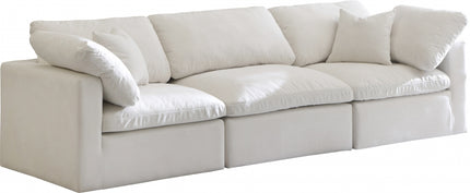Erie Velvet Standard Modular Down Filled Cloud-Like Comfort Overstuffed 105" Sofa Cream