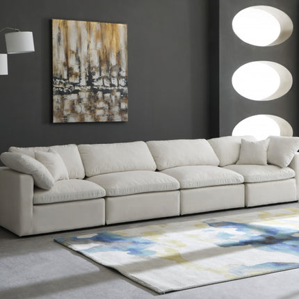 Anacã Velvet Standard Modular Down Filled Cloud-Like Comfort Overstuffed 140" Sofa Cream