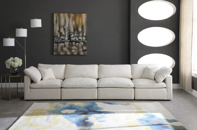 Anacã Velvet Standard Modular Down Filled Cloud-Like Comfort Overstuffed 140" Sofa Cream