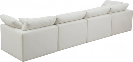 Anacã Velvet Standard Modular Down Filled Cloud-Like Comfort Overstuffed 140" Sofa Cream