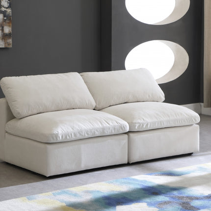 Gus Velvet Standard Modular Down Filled Cloud-Like Comfort Overstuffed 70" Armless Sofa Cream