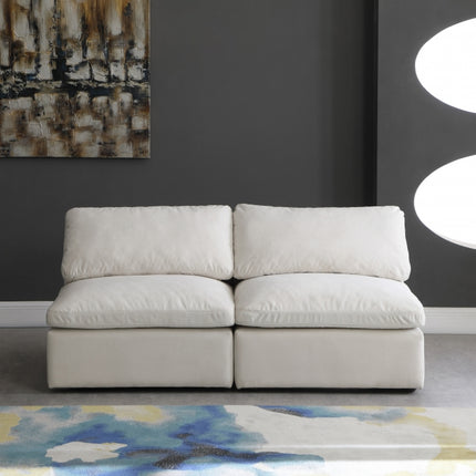 Gus Velvet Standard Modular Down Filled Cloud-Like Comfort Overstuffed 70" Armless Sofa Cream