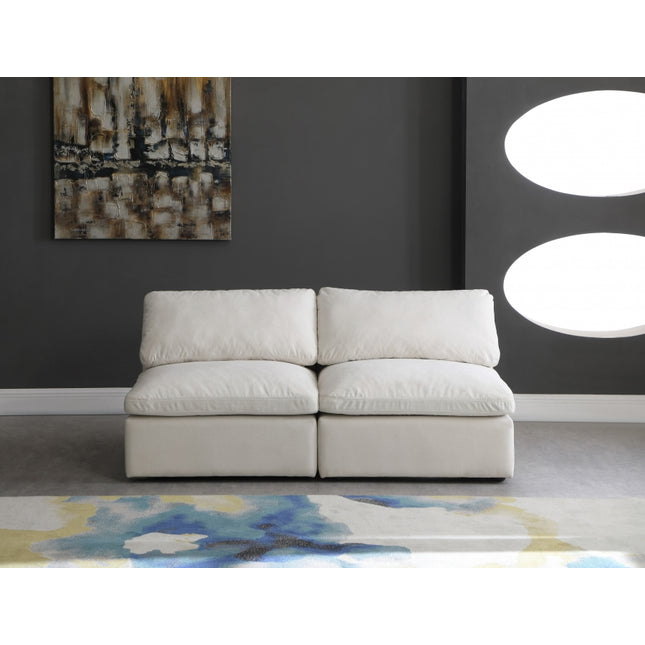 Gus Velvet Standard Modular Down Filled Cloud-Like Comfort Overstuffed 70" Armless Sofa Cream