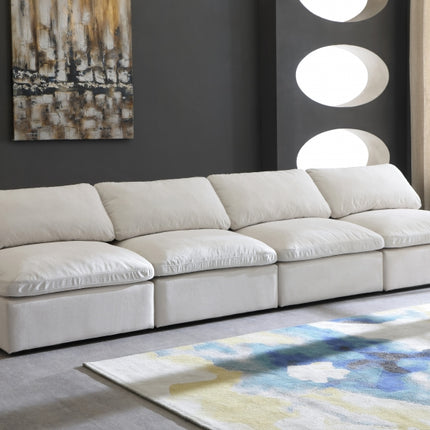 Jian Velvet Standard Modular Down Filled Cloud-Like Comfort Overstuffed 140" Armless Sofa Cream