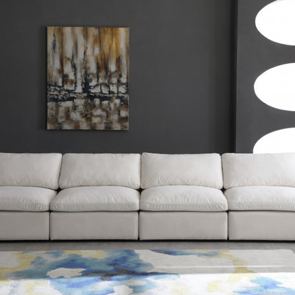 Jian Velvet Standard Modular Down Filled Cloud-Like Comfort Overstuffed 140" Armless Sofa Cream