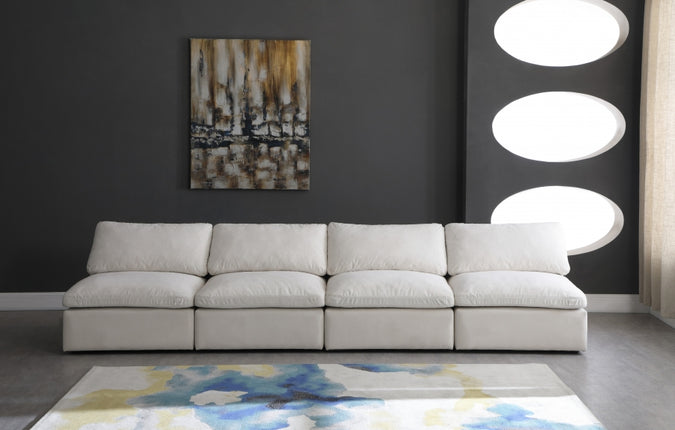 Jian Velvet Standard Modular Down Filled Cloud-Like Comfort Overstuffed 140" Armless Sofa Cream