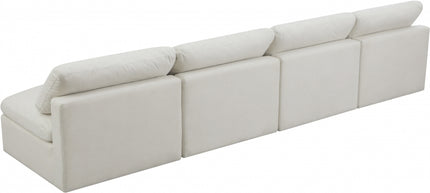 Jian Velvet Standard Modular Down Filled Cloud-Like Comfort Overstuffed 140" Armless Sofa Cream